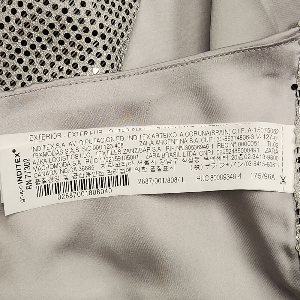ZARA Silver Sequin Cape Blazer Jacket Metallic Size L - Picture 12 of 14